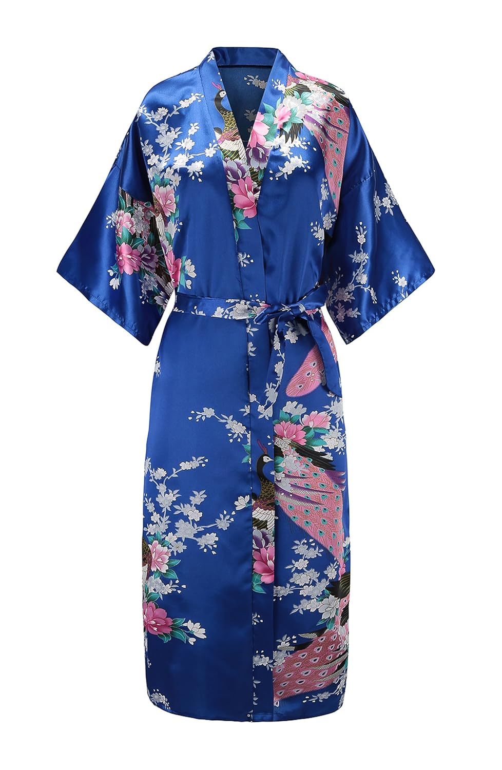 eplaza 女士孔雀缎面长款新娘和服长袍伴娘睡衣婚礼礼服礼服